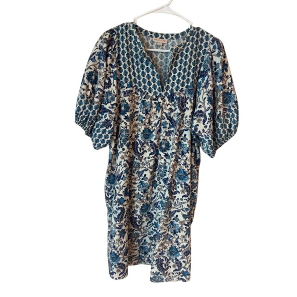Knox Rose Blue White Floral Boho Puff Sleeve Mini Dress Size M VN1247024